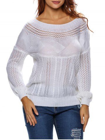 Chic Semi Sheer Cable Knit Hollow Out Sweater WHITE XL