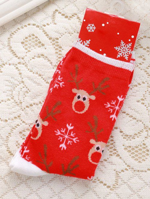 

Pair of Knitted Deer Jacquard Christmas Socks, Red