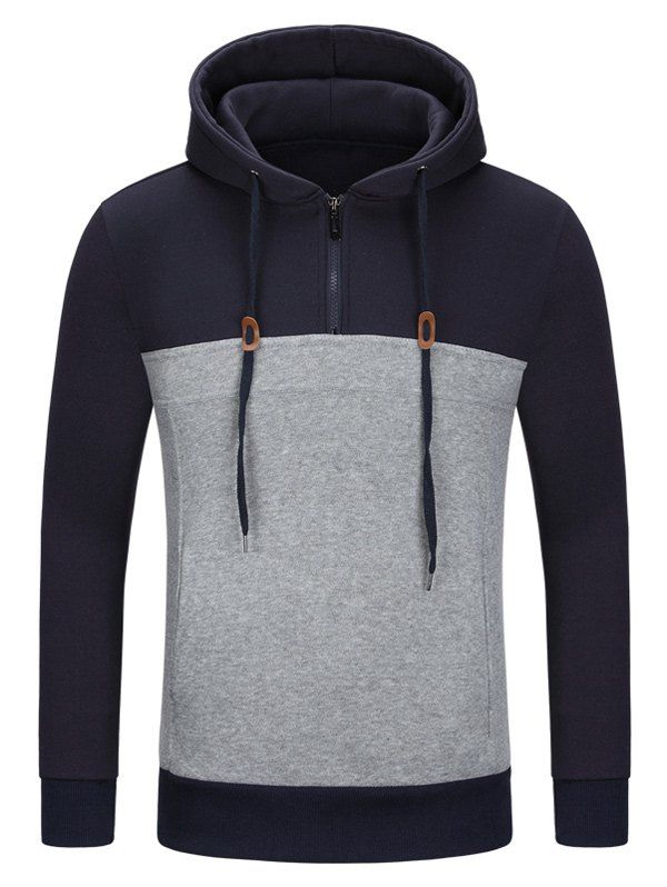 

Half Zip Color Block Pullover Hoodie, Purplish blue