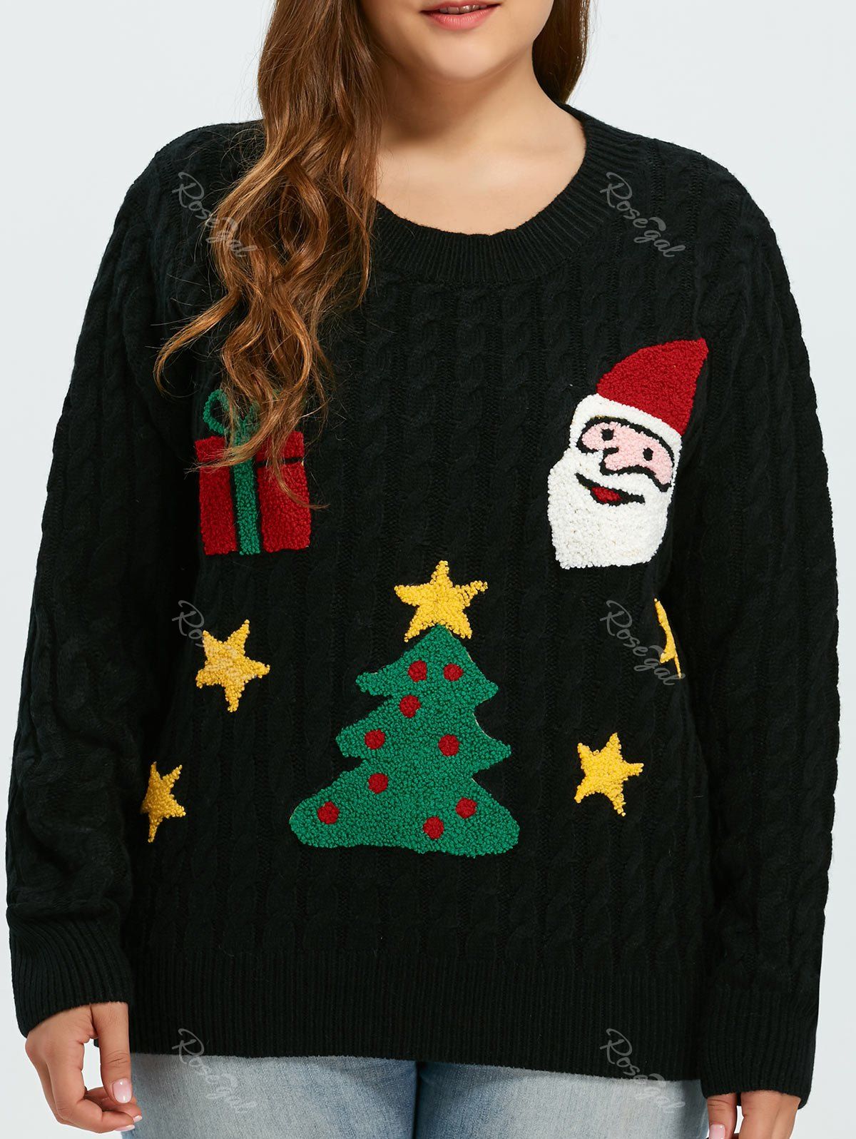 

Flocked Tree and Gift Pattern Christmas Sweater, Black