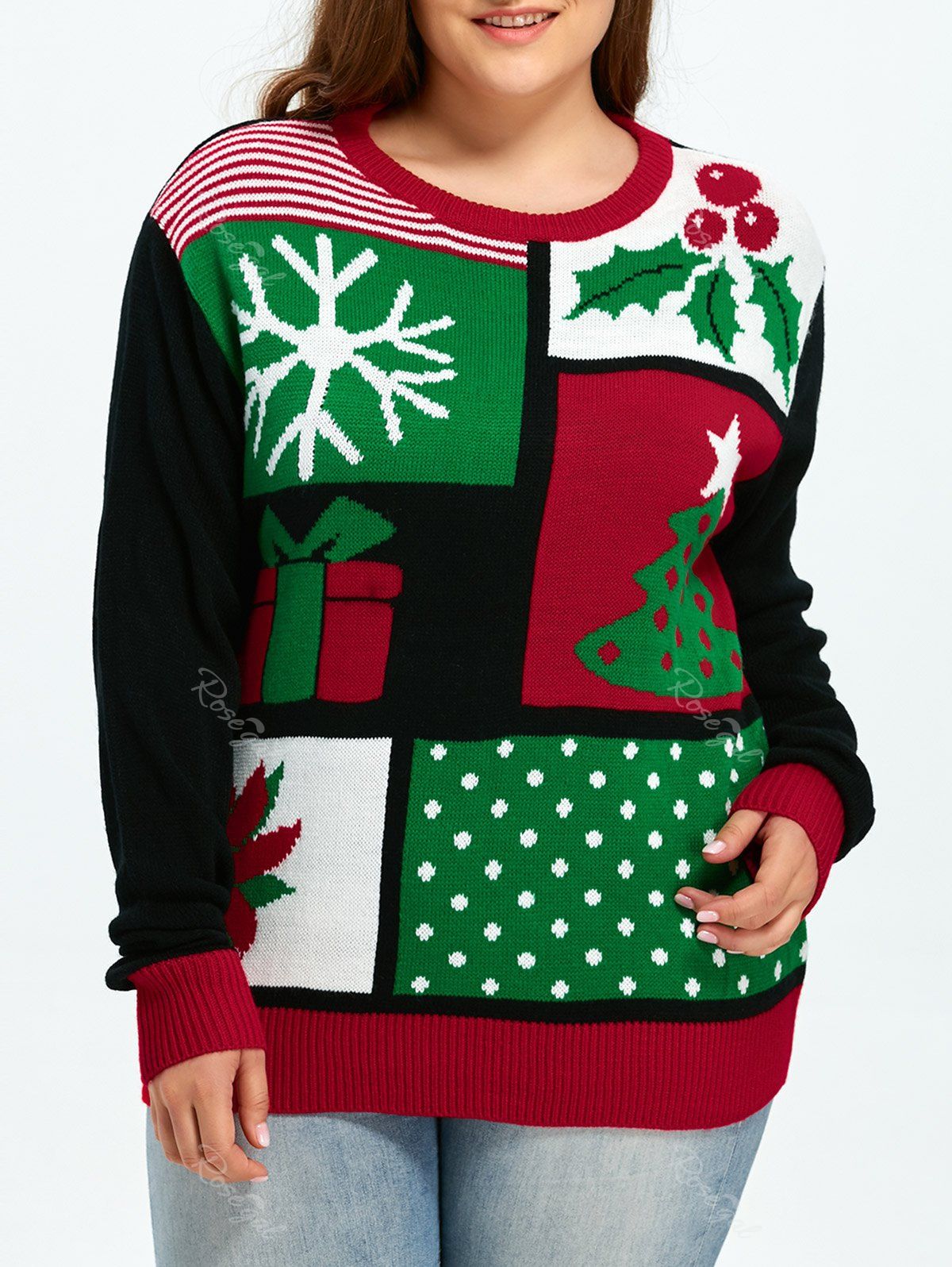 

Christmas Tree Snowflake Pattern Cute Plus Size Sweater, Colormix