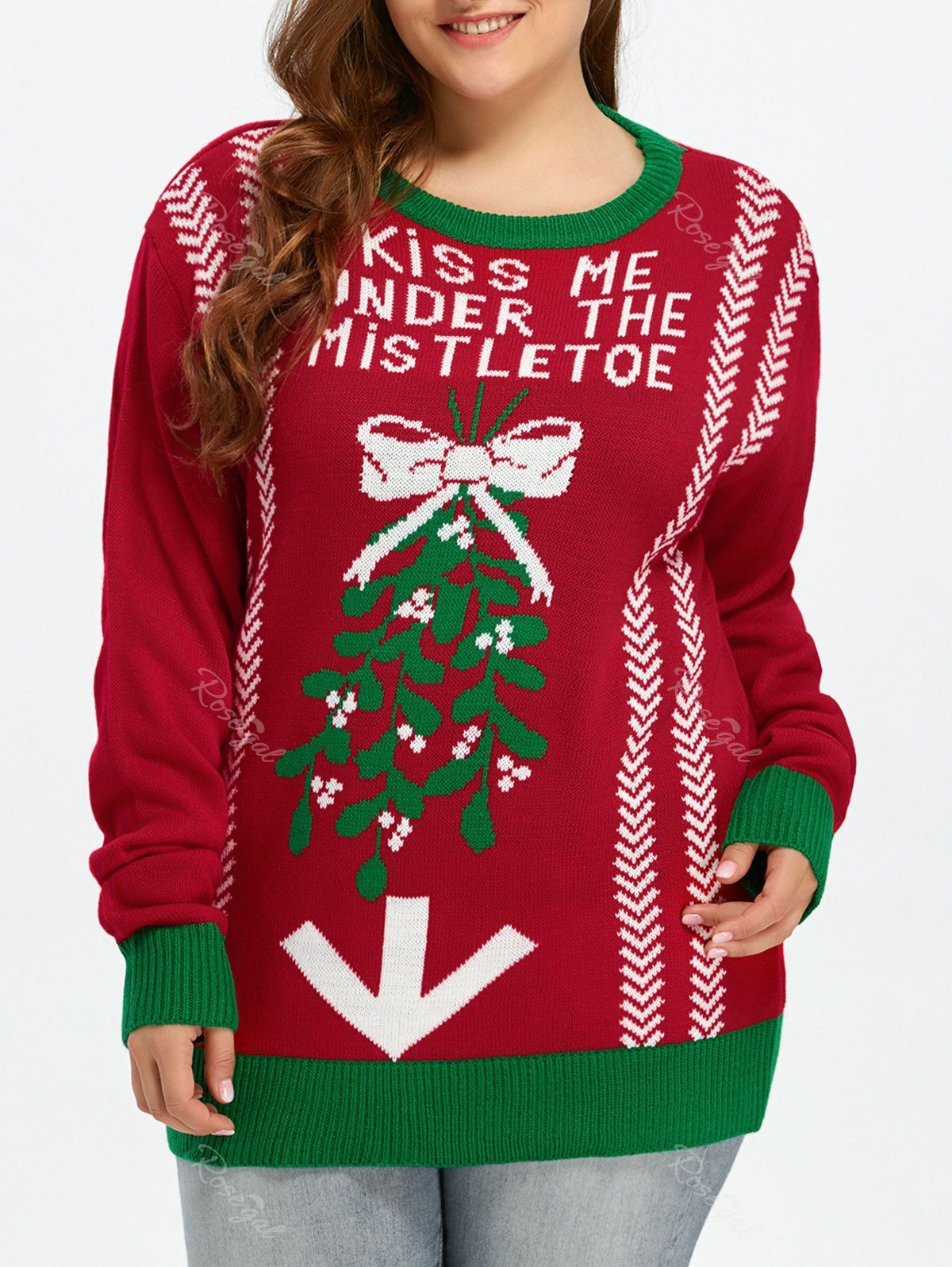 

Plus Size Letters Zig Zag Pattern Sweater, Red