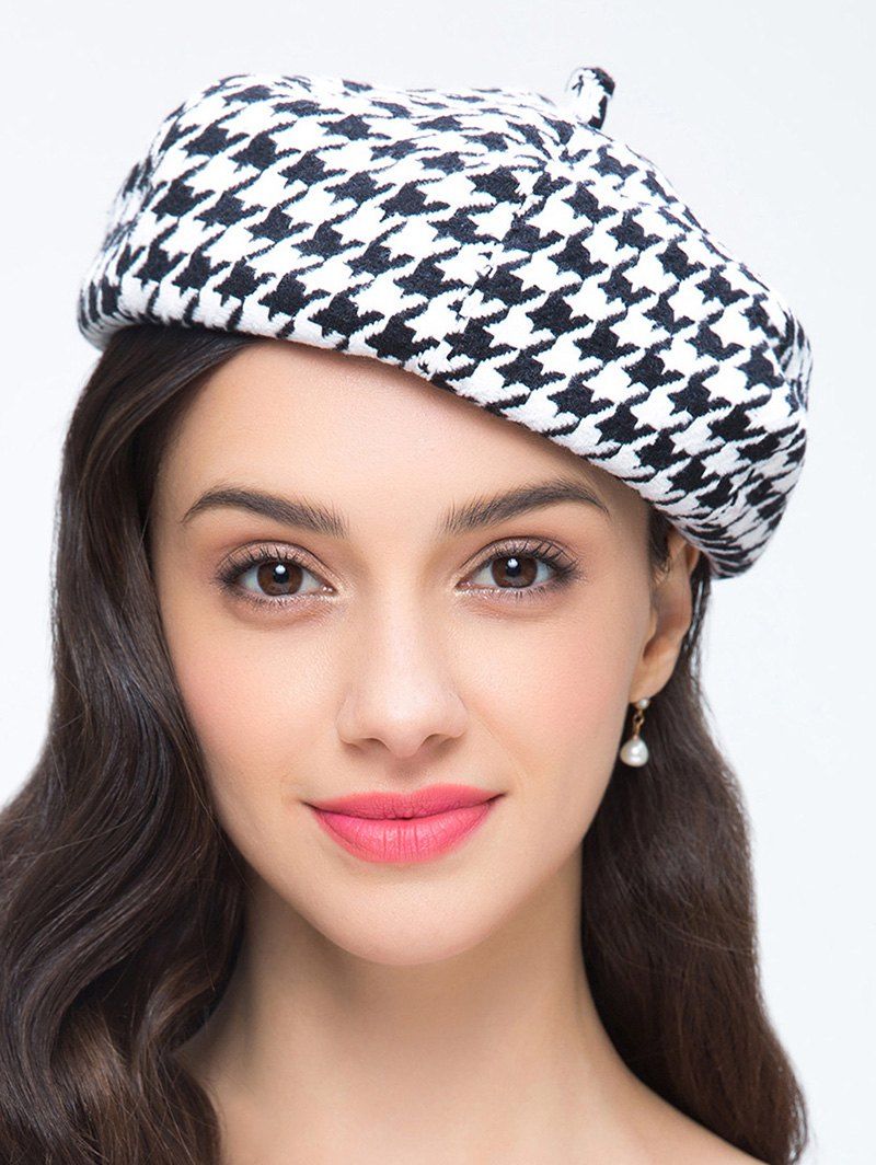 34 Off Houndstooth Pattern Painter Beret French Hat Rosegal