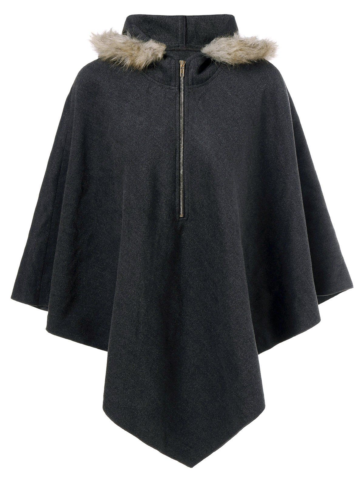 

Hooded Cape Coat, Black grey