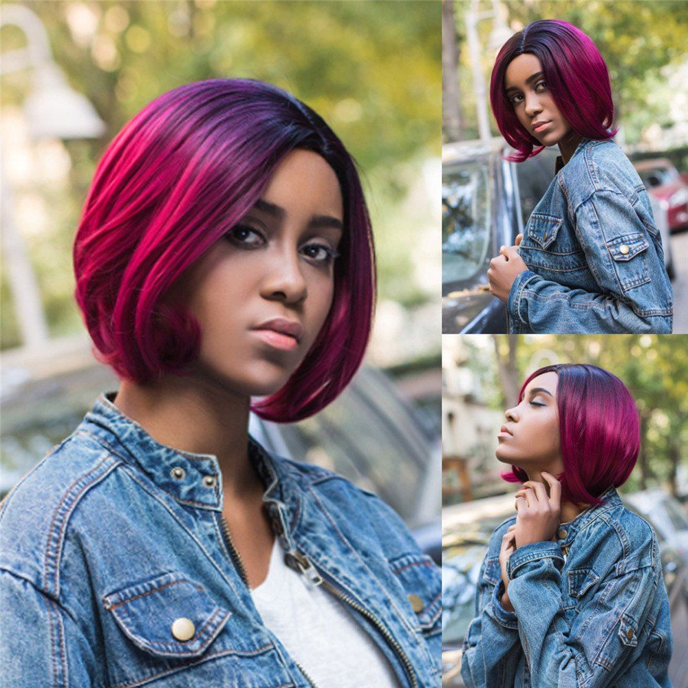 

Medium Side Parting Ombre Slightly Curled Bob Synthetic Wig, Colormix