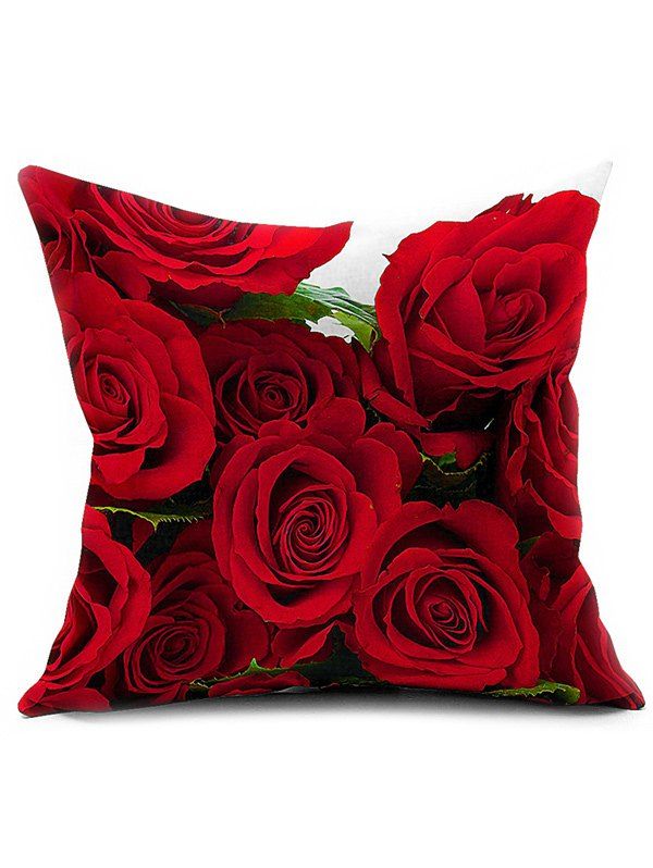 

3D Rose Flower Chair Sofa Backrest Throw Pillow Cover, Red