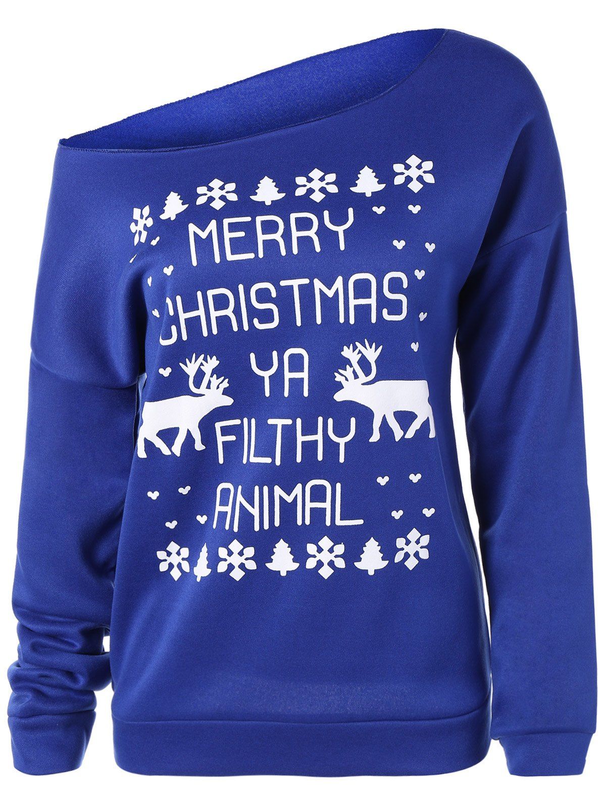 

Skew Neck Elk Christmas Sweatshirt, Blue