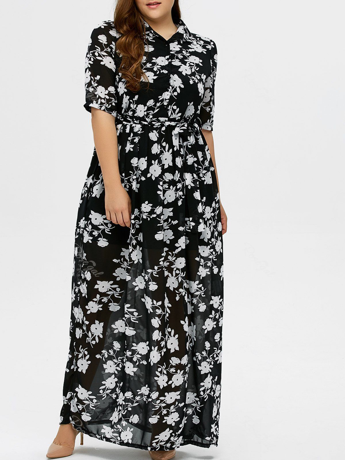 [30 Off] Plus Size Floral Print Maxi Dress Rosegal