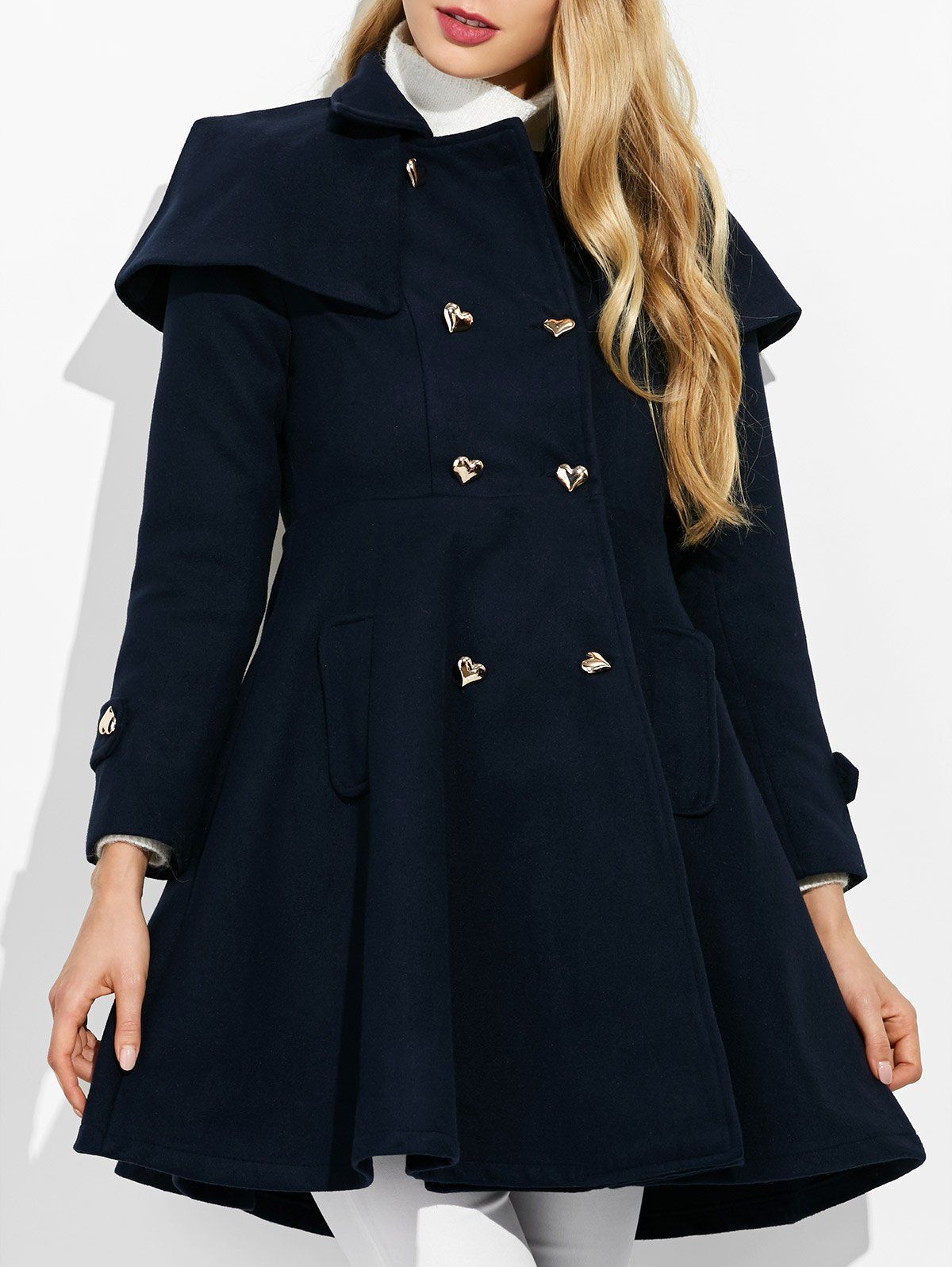 Purplish Blue M Double Breasted Ruffle Skirted A Line Coat | Rosegal.com