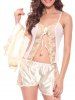 Embroidered Sheer Cami Top and Shorts and Robe -  
