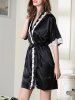 Satin Short Slip Dress and Belted Robe -  
