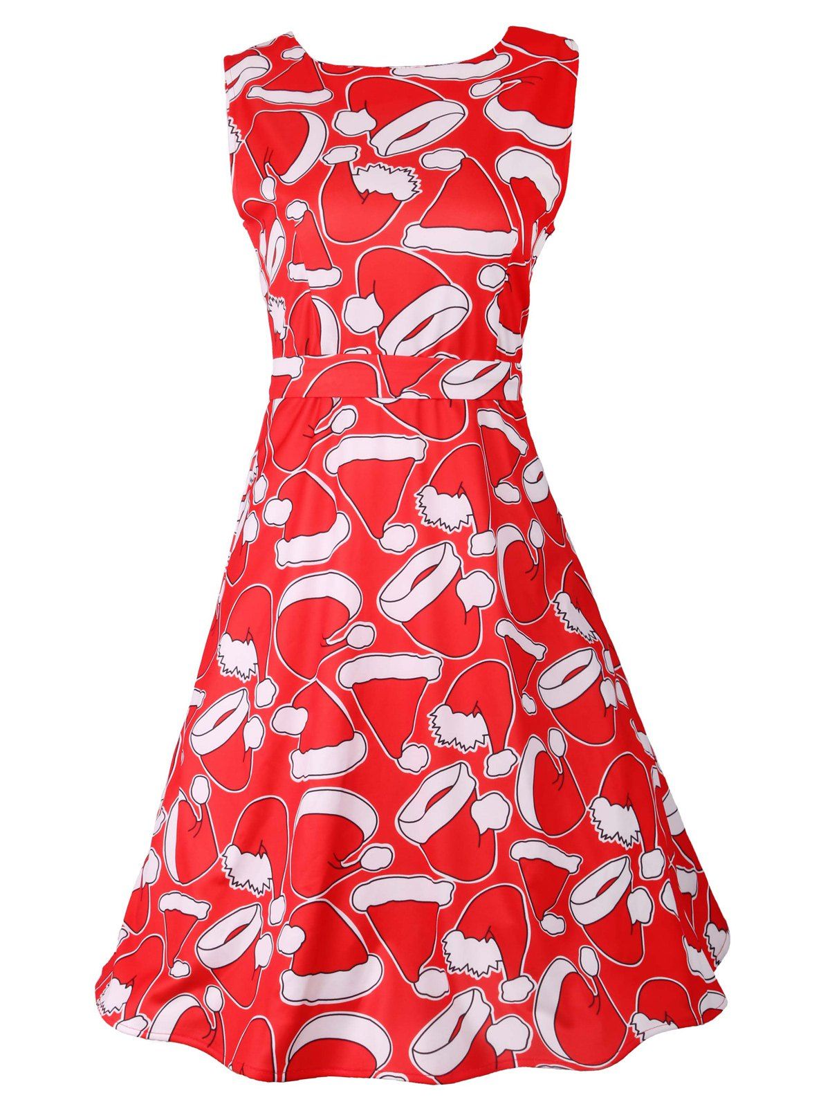 

Santa Hat Christmas Sleeveless Party Dress, Red