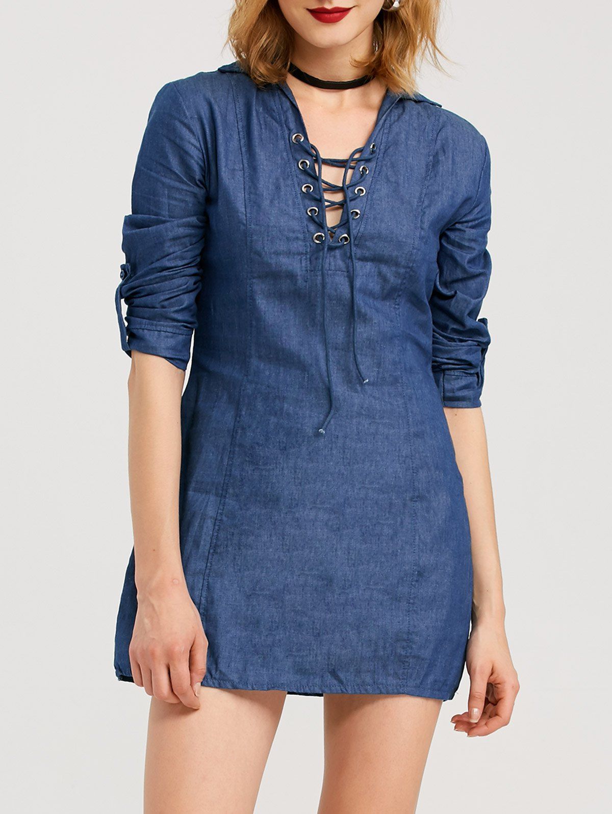 v neck jean dress