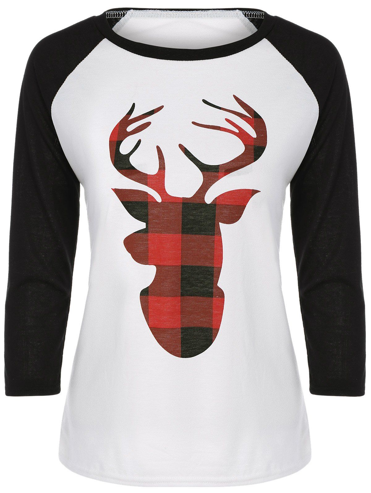 

Raglan Sleeve Elk Print Christmas Tee, White