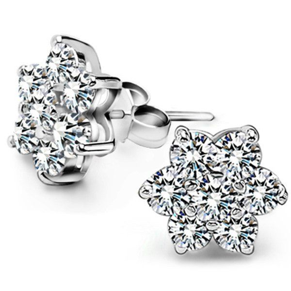 

Faux Zircon Flower Stud Earrings, Silver