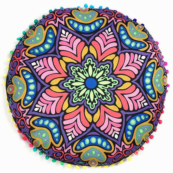 

Sofa Snowflake Print Pompon Round Throw Covers, Purple