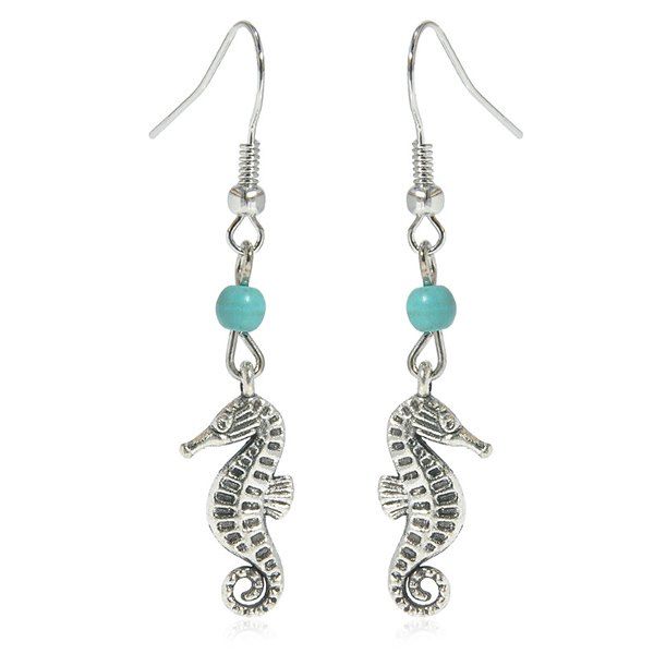 

Artificial Turquoise Sea Horse Earrings, Silver