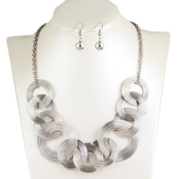 

Hollowed Circle Metallic Jewelry Set, Silver