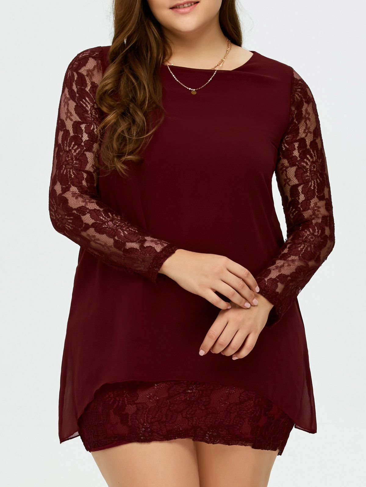 21-off-short-plus-size-lace-sleeve-dress-rosegal