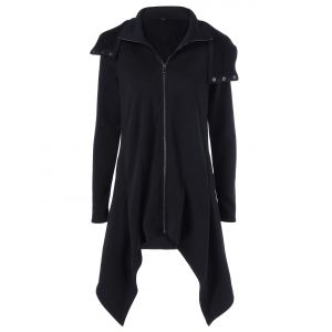 Zipper Up Asymmetrical Hooded Coat