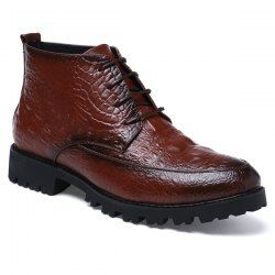 Embossed Lace Up PU Leather Boots