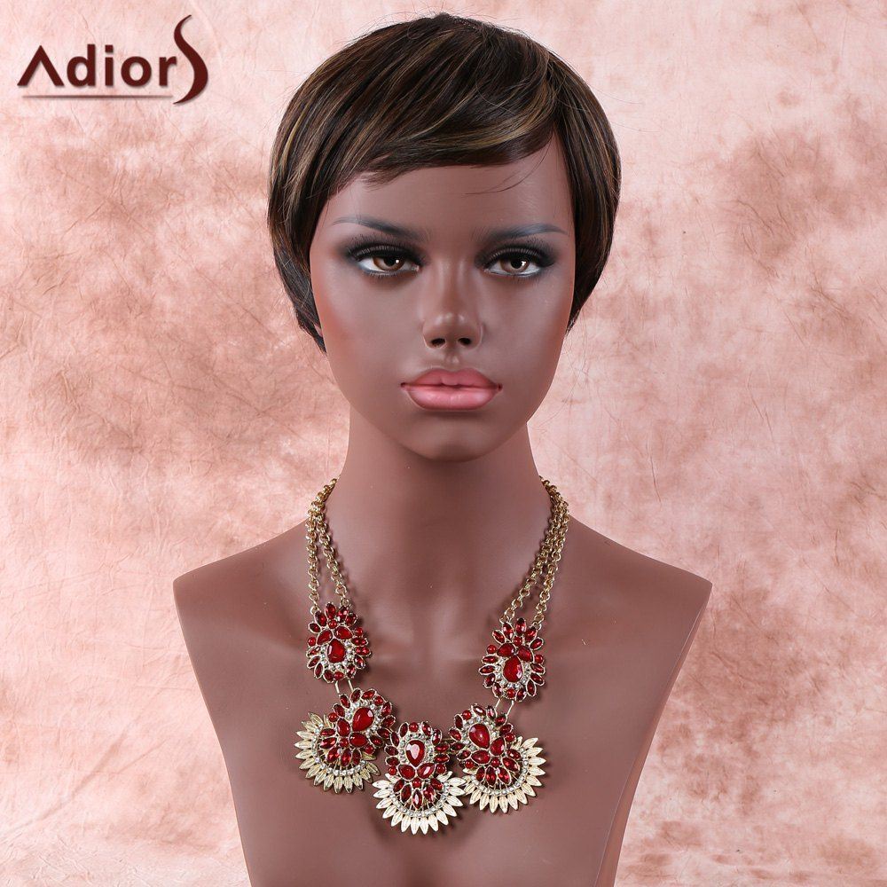 

Short Highlight Oblique Bang Synthetic Wig, Colormix