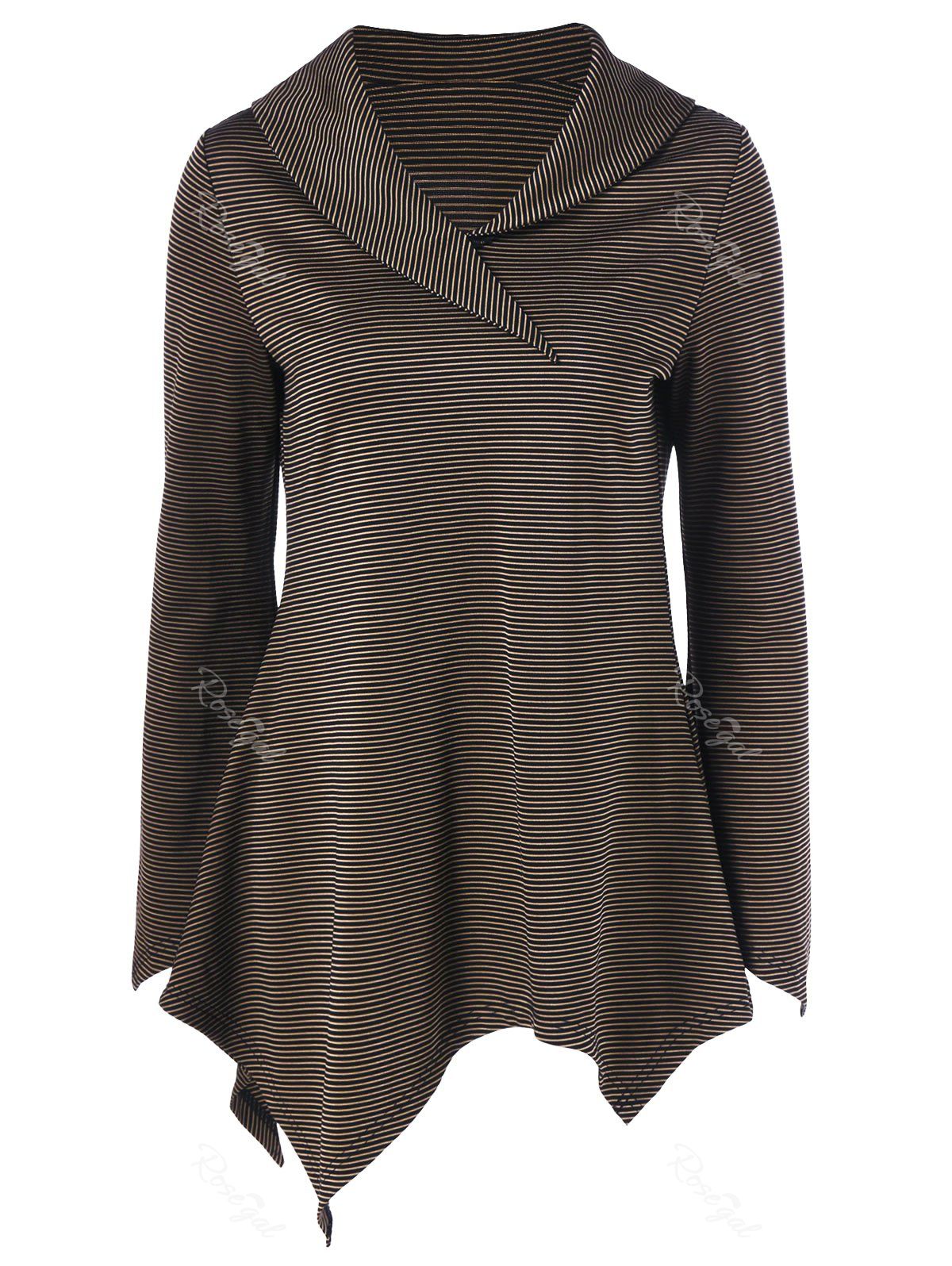 

Plus Size Asymmetrical Striped Tee, Dark khaki
