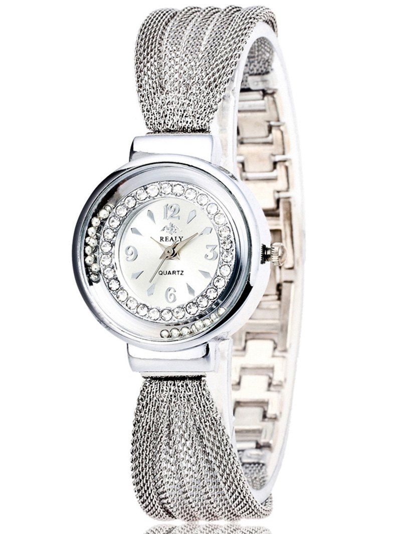 

Rhinestone Beads Stainless Steel Bracelet Watch, Silver