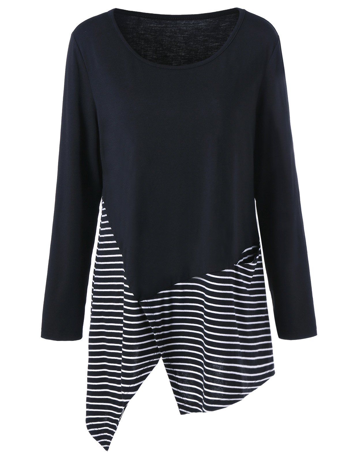 [56% OFF] Plus Size Overlap Striped Trim T-Shirt | Rosegal