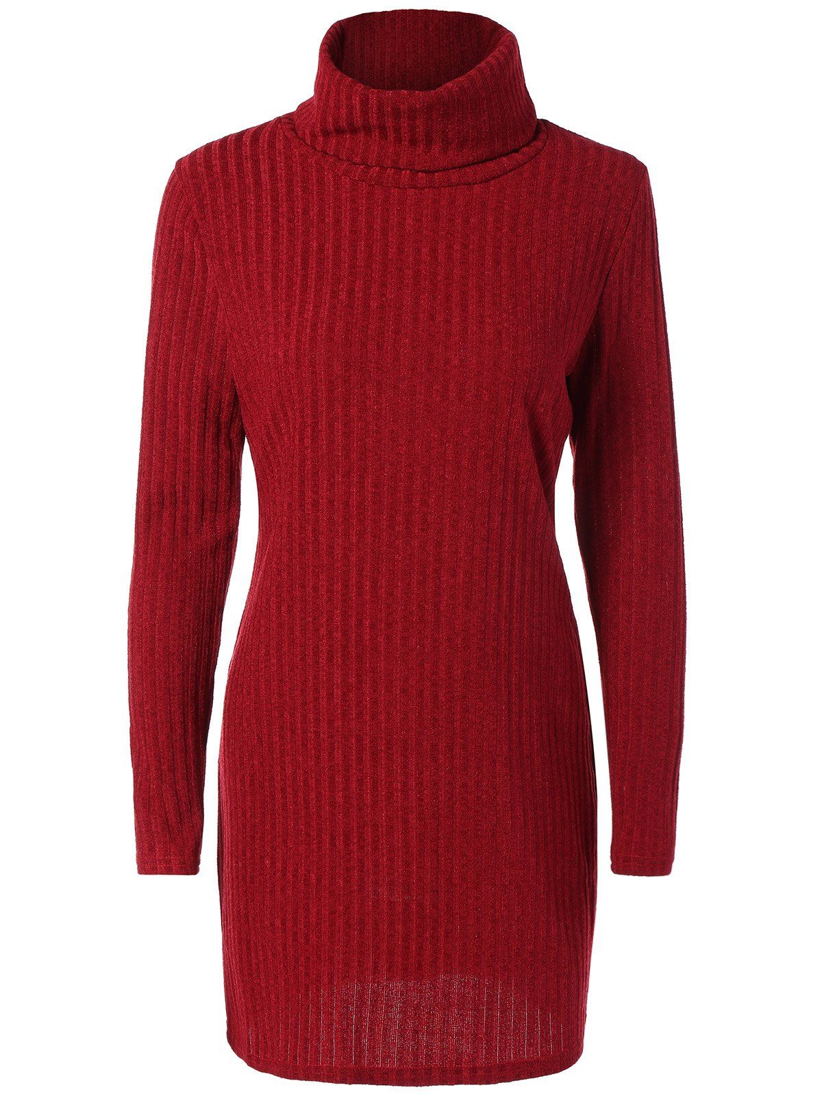 [26% OFF] Turtleneck Ribbed Mini Sweater Dress | Rosegal