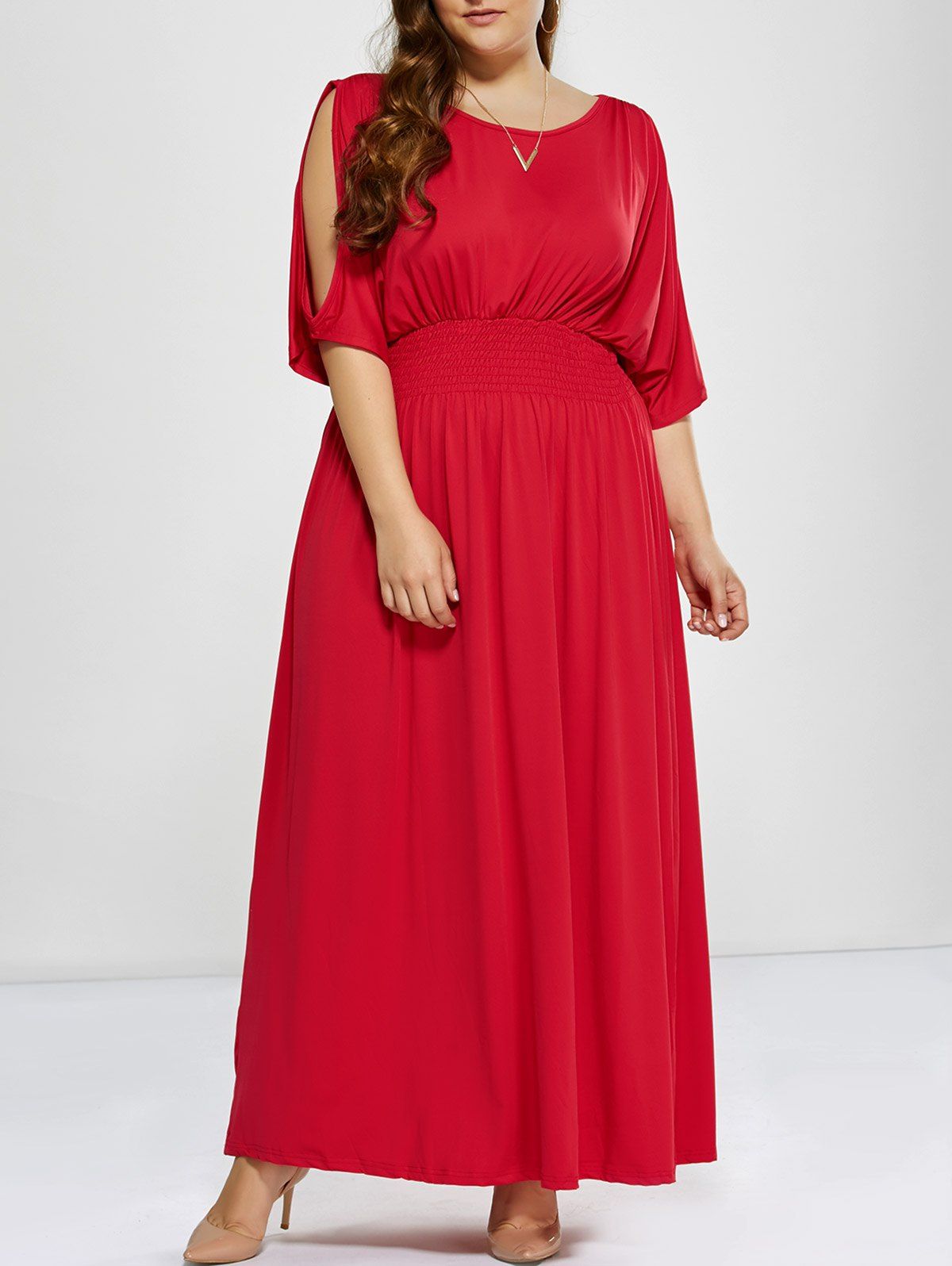 [32% OFF] Plus Size Long Cold Shoulder Maxi Prom Dress | Rosegal