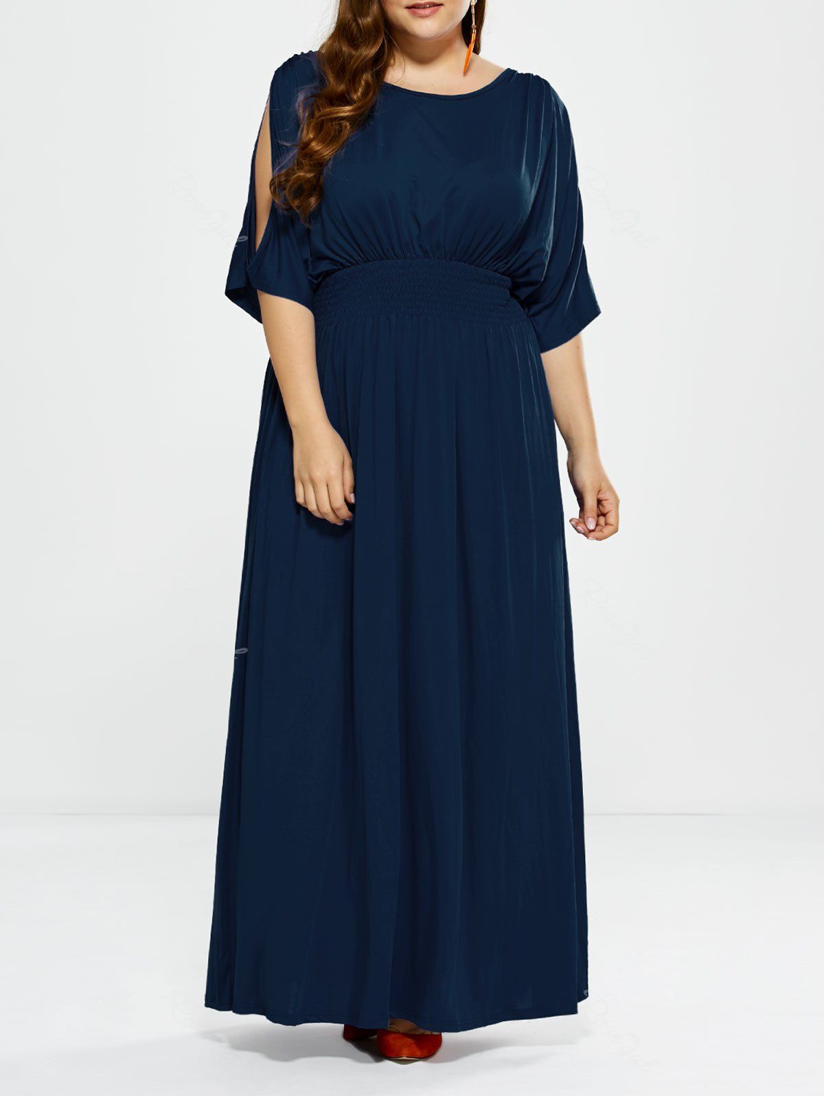 

Plus Size Long Cold Shoulder Maxi Prom Dress, Deep blue