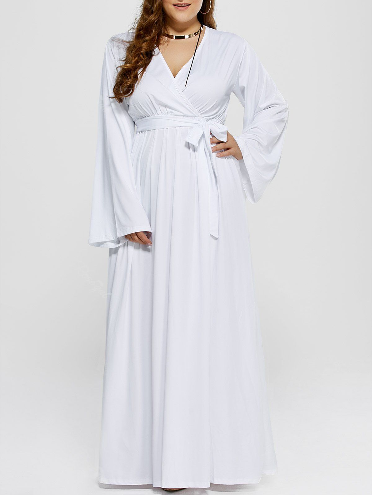 

Floor Length Empire Waist A Line Formal Maxi Prom Evening Dress, White