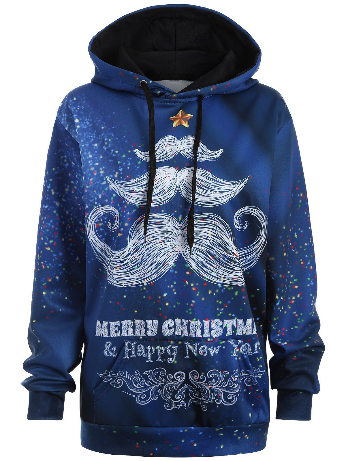 

Plus Size Merry Christmas Mustache Hoodie, Blue