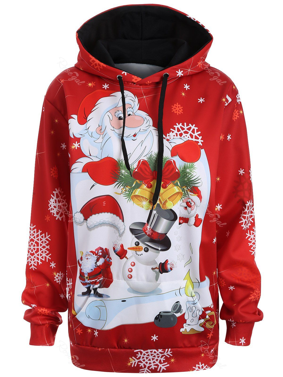 

Christmas Plus Size Snowman Kangaroo Pocket Hoodie, Red