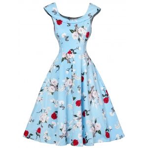 Cap Sleeve Floral Fit and Flare Dress