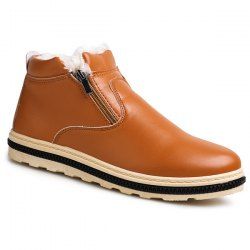 Doubel Zips PU Leather Flocking Ankle Boots