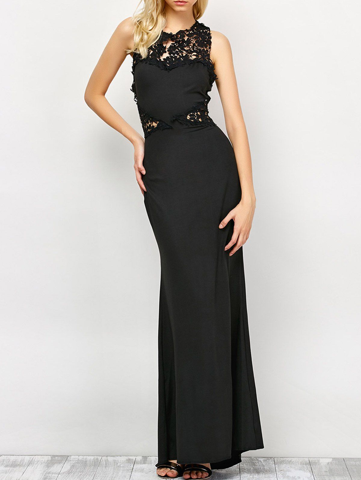 [6% OFF] Lace Panel Backless Wedding Long Prom Dress | Rosegal