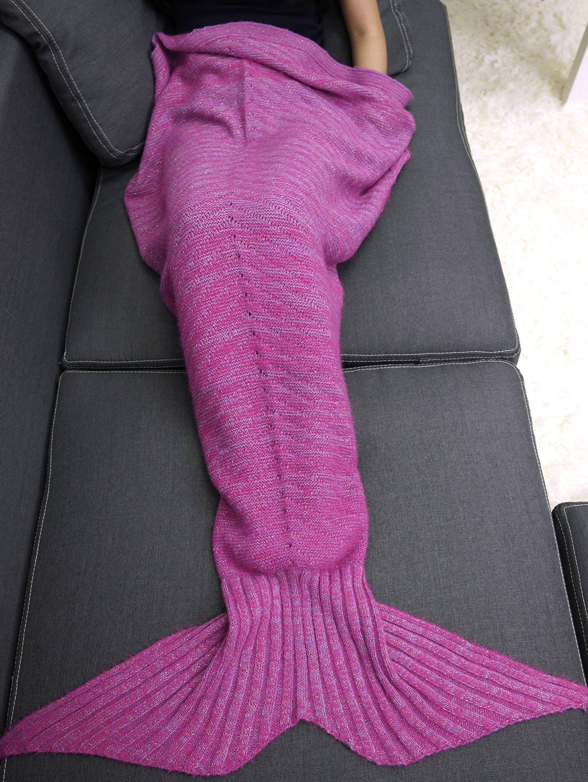 Couverture tricotée motif queue de la sirène sac de couchage Pourpre  