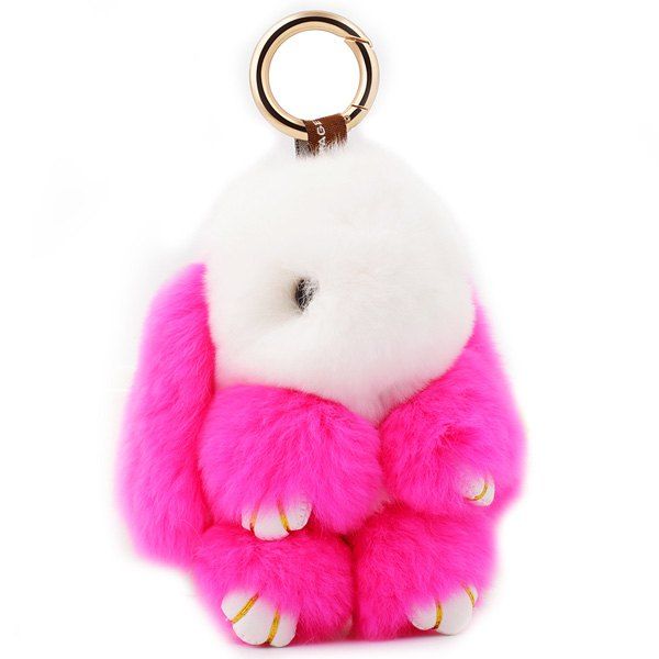 

Rabbit Soft Plush Pendant Keyring Bag Keychain, Rose + white