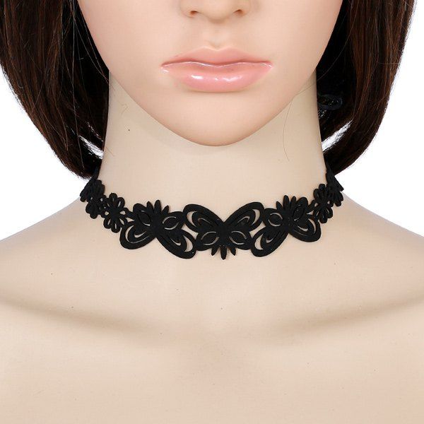 

Artificial Leather Velvet Butterfly Choker Necklace, Black