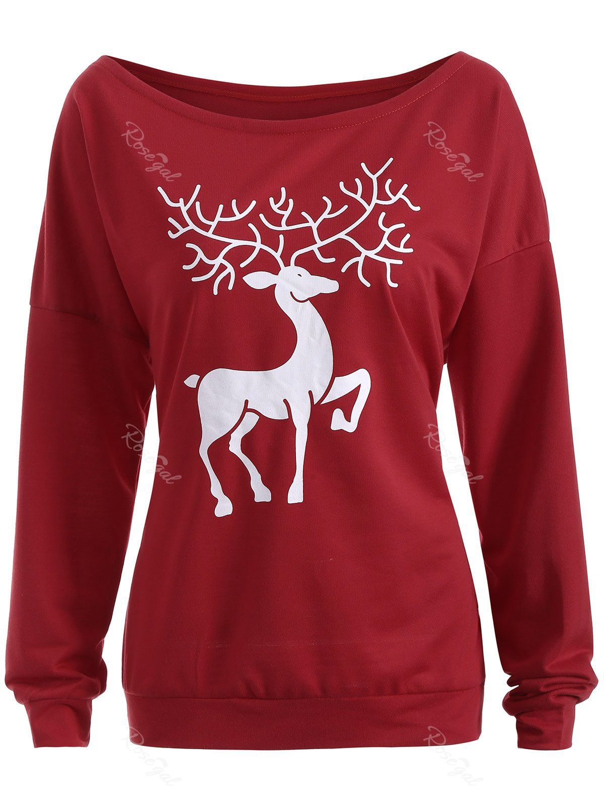 

Christmas Reindeer Pullover Sweatshirt, Wine red