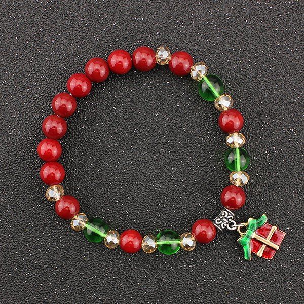 

Bows Christmas Gift Charm Beaded Bracelet, Red