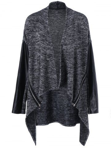 Gray 5xl Asymmetrical Open Front Plus Size Knit Cardigan | RoseGal.com