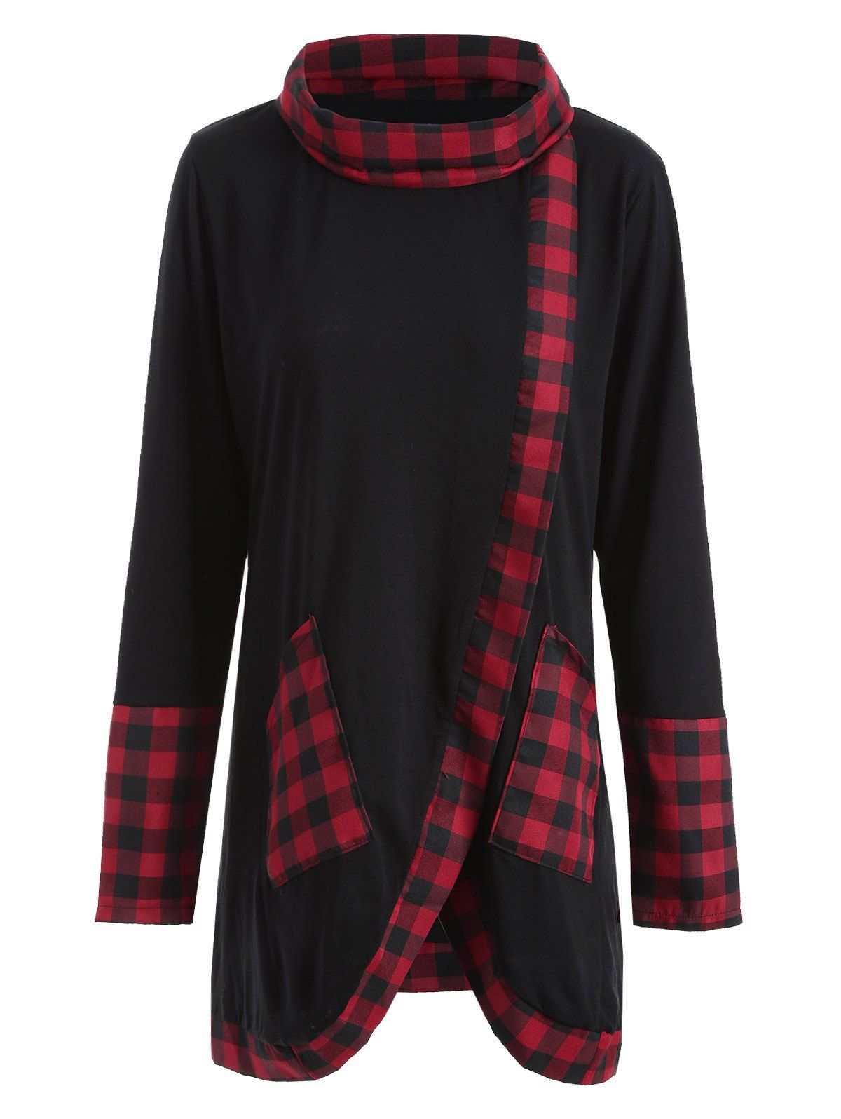 [53% Off] Asymmetrical Plaid Insert Overlap Tee 