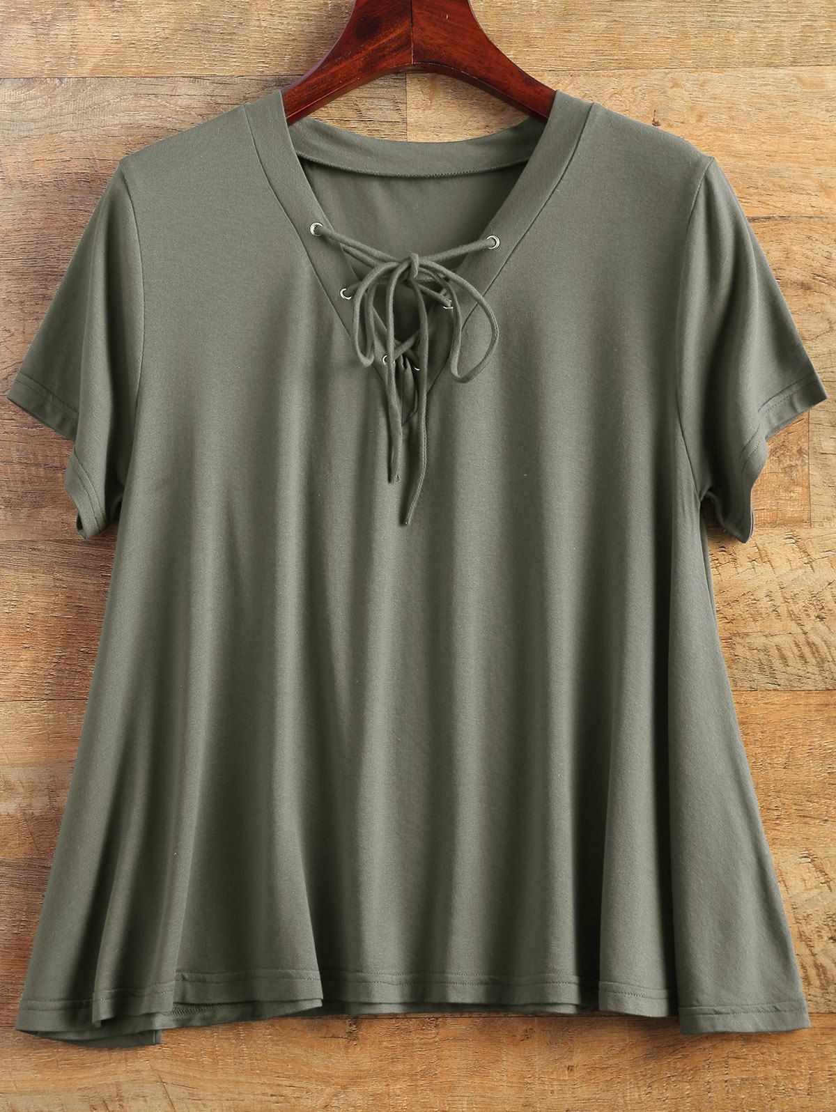 

Flowy Short Sleeve Swing Tee, Army green