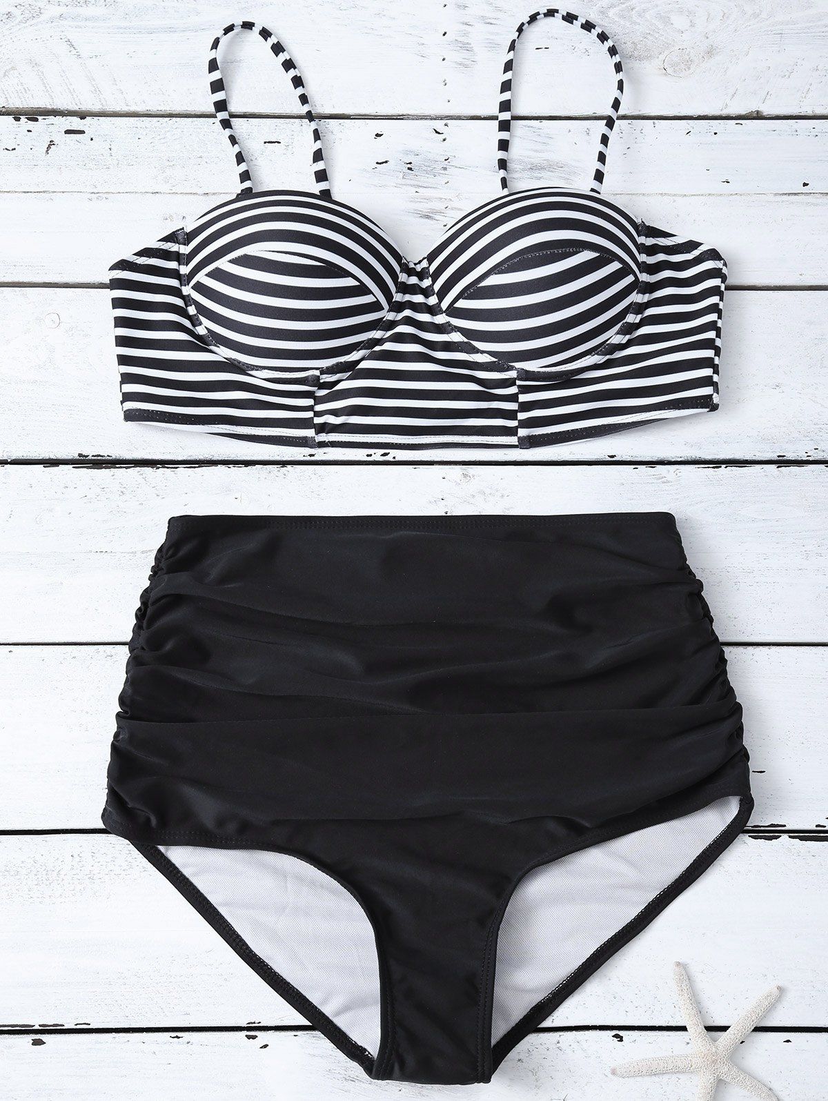 

Cami Striped High Waist Bikini Set, Black