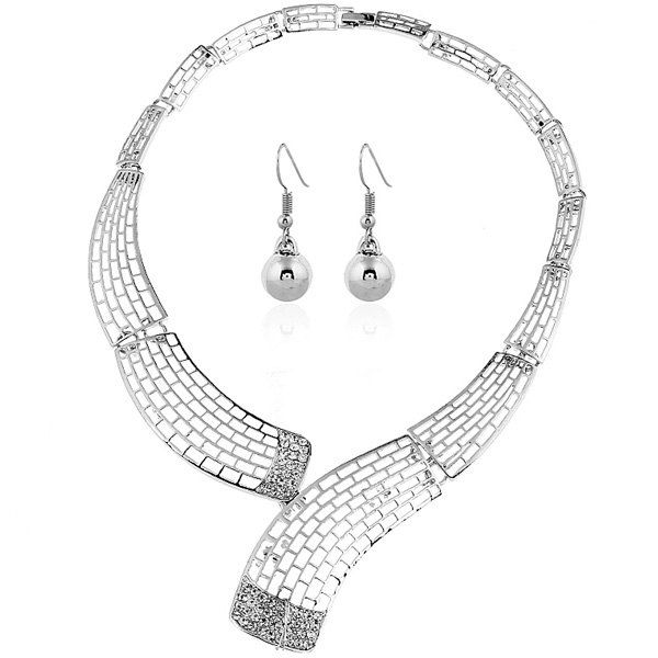 

Alloy Rhinestone Necklace and Bead Earrings, Silver