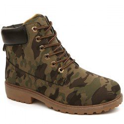 Eyelets Lace Up Camouflage Printed Boots
