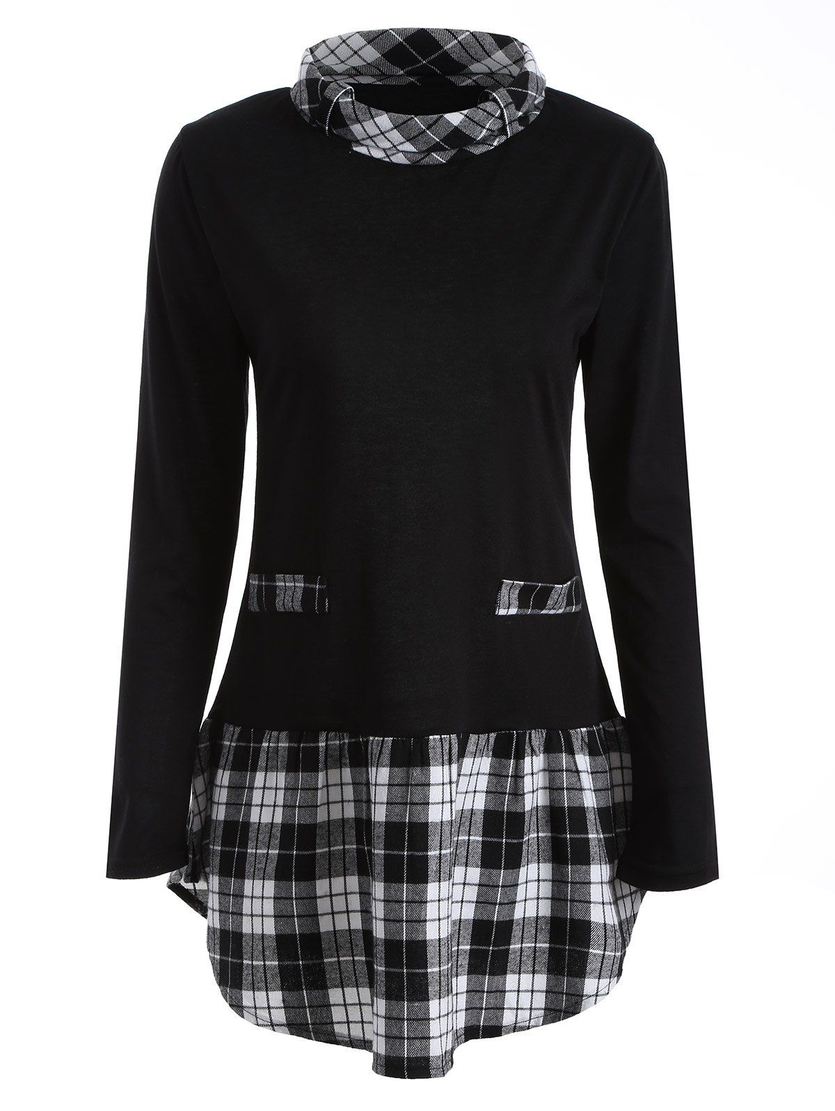 

Turtle Neck Plaid Insert Tee, Black